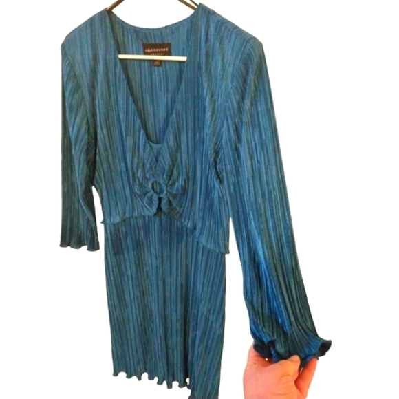 Turquoise Textured Shimmer Dress Connected Apparel Long Sleeve Event Holidays 10 - Picture 2 of 11